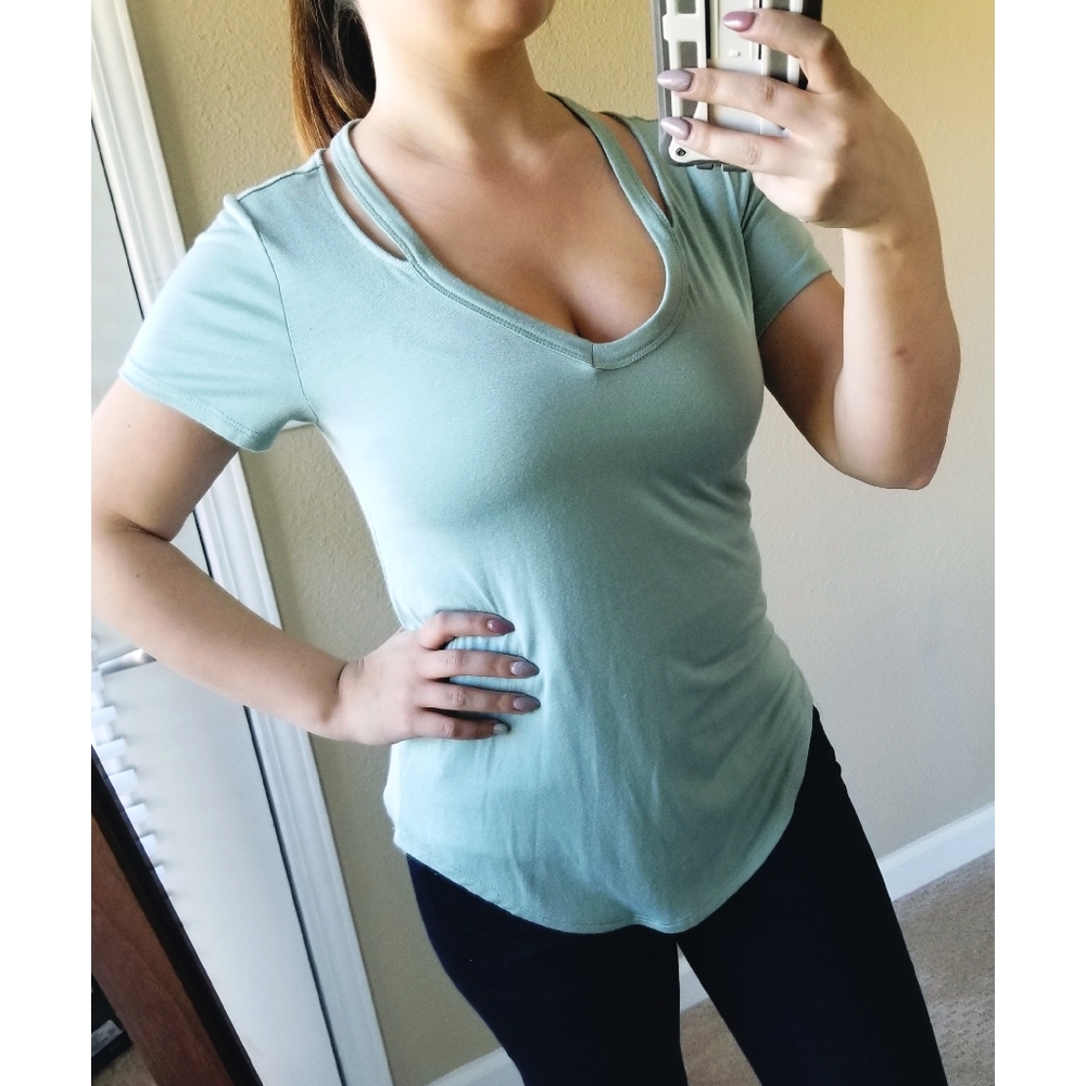 3/$20⭐ Express One Eleven Dusty Green Cut Out Top
